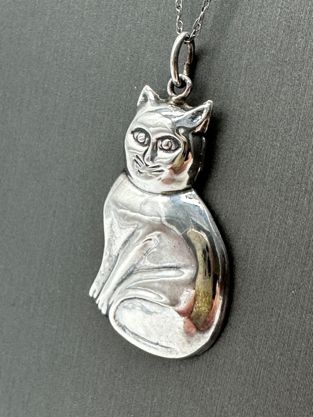 Vintage 925 Sterling Silver Kitty Cat Necklace Pendant